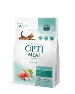 АКЦІЯ Optimea Повнораціонний сухий корм для кошенят 3 курятиною Вага: 0.2+0.1 кг 