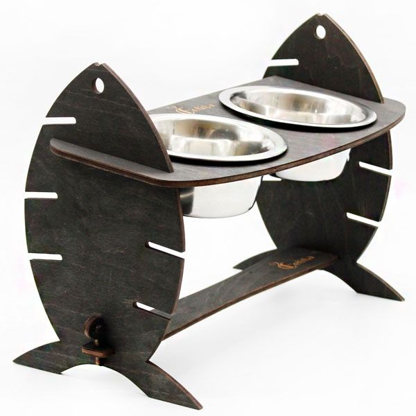 Кормушка для котів Cat Joy Скелет риби з регулюванням висоти Венге на 2 миски 