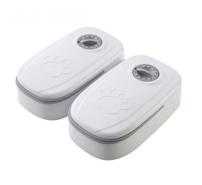 Автоматична годівниця з таймером БІЛО-СІРА 350 мл  2 миски 24248 см. 