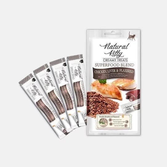 Ласощі Natural Kitty Creamy Treats Chicken liverflaxseed для котів зі смаком курки та печінки з насінням льону 