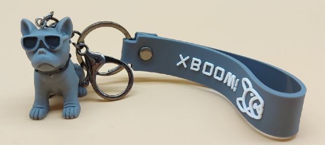 Брелок Бульдог в окулярах силіконова ручка Сірий