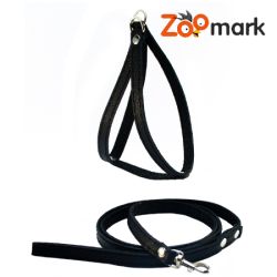 Набір шлейка човник з шкіряним повідець шкіра строчена з підкладом Чорний 