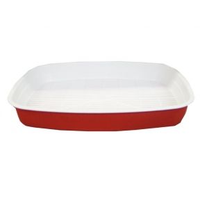 Туалет Дніпро для котів дрібний з сіткою Біло-червоний