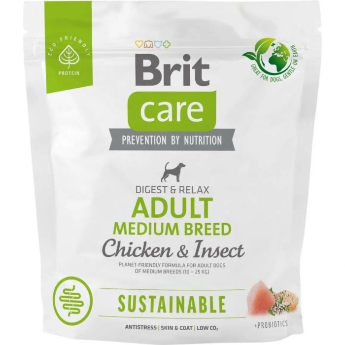 Brit Care Dog Sustainable Adult Medium Breed Сухий корм для собак середніх порід з куркою та комахами, 1 кг 