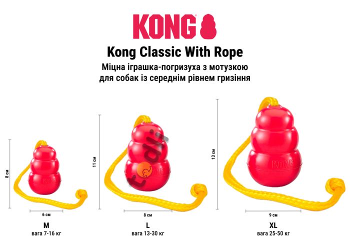 Іграшка для собак Kong Kong Classic W/Rope Червоний L