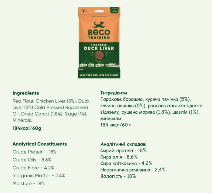 Печиво для собак Beco Pets Печінка качки з шавлієм та морквою 60 г