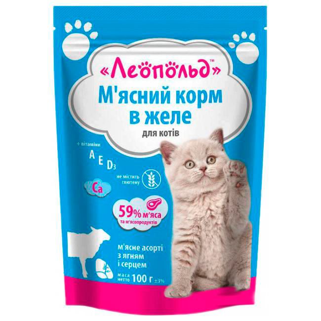 Леопольд асорті Желе ягня серце консерви для котів 100 г Консерви для котів 100гр Леопольд асорті Желе ягня серце491709