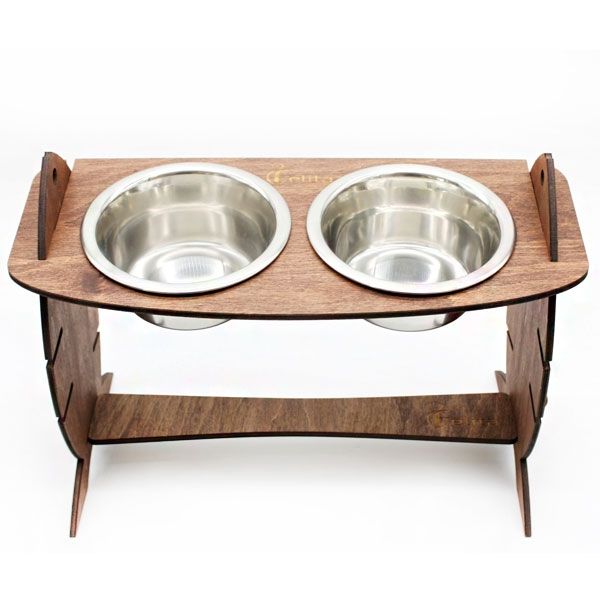 Кормушка для котів Cat Joy Скелет риби з регулюванням висоти Дуб на 2 миски 