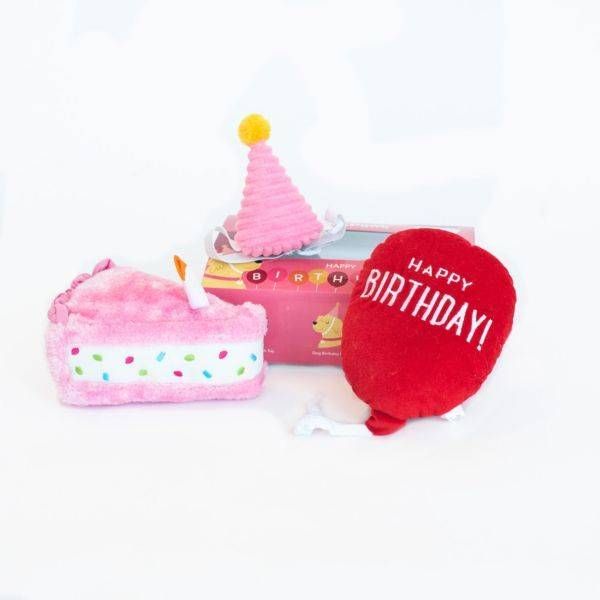 М'яка іграшка для собак подарунок на день народження ZippyPaws Pup Birthday Box Pink з пищалкою