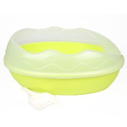 Туалет для кішок з високим бортом прозорий з лопаткою 55х38х20см  Салатовий