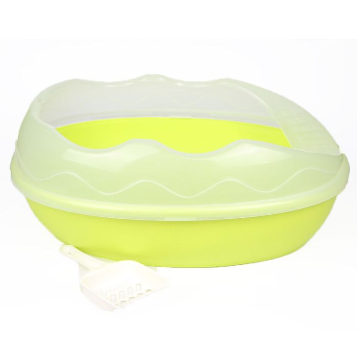 Туалет для кішок з високим бортом прозорий з лопаткою 55х38х20см  Салатовий