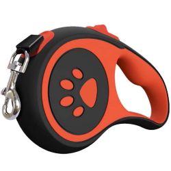 Рулетка для собак 5м  30 кг лапка гумова ручка стрічка з фіксатором Оранжевий