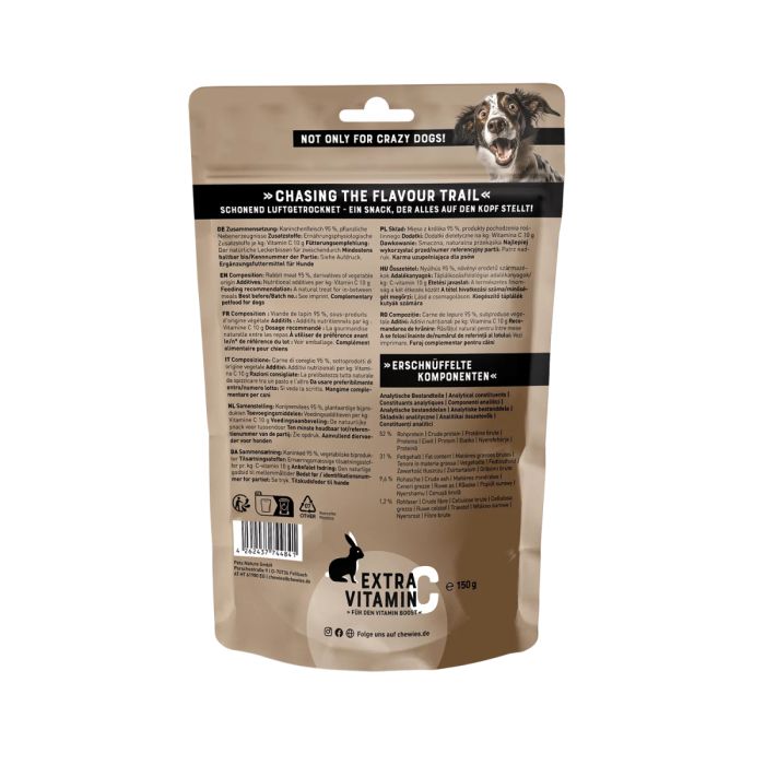 М'ясні натуральні ласощі для собак 100% Кролик Chewies Fleischstreifen Soft Ente для всіх вікових груп 150 г