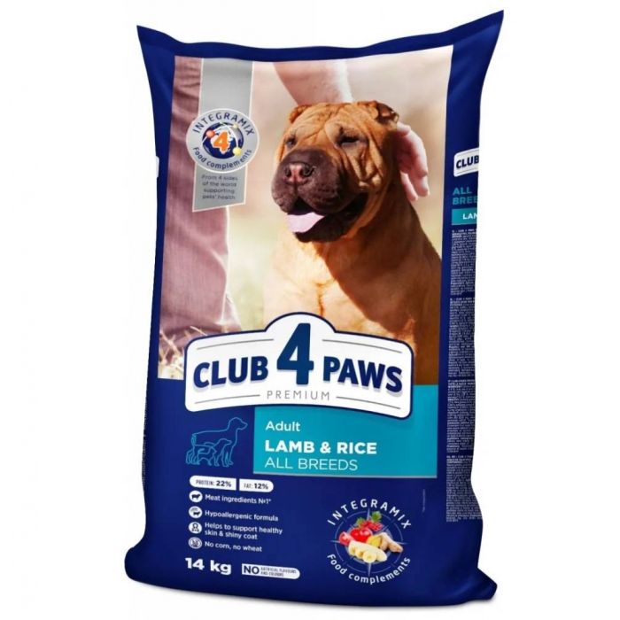 Акція Club 4 paws (Клуб 4 лапи) Для собак усіх порід з ягням та рисом 14кг (-18)