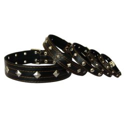 Нашийник для собак Шкіряний з прикрасами, чорний 32-42 см