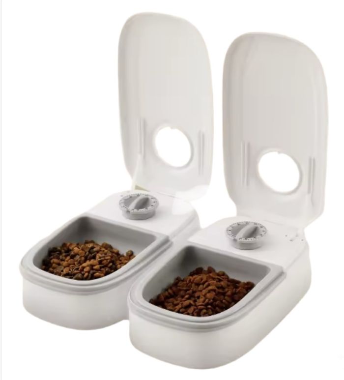 Автоматична годівниця з таймером БІЛО-СІРА 350 мл  2 миски 24248 см. 