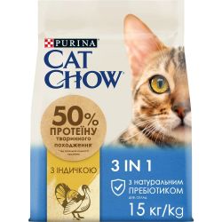 АКЦІЯ Cat Chow Feline 3-in-1 сухий корм з індичкою для котів 15 кг 