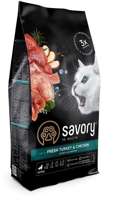 Savory Kitten Сухий корм для кошенят зі свіжим мясом індички та куркою 400 г