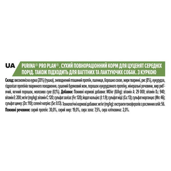 PRO PLAN Puppy Medium сухий корм для цуценят середніх порід з куркою 12 кг