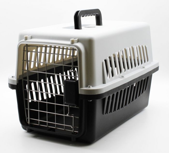 Переноска IATA з металевими дверима сіро-чорна до 20 кг (55x36x35 см)