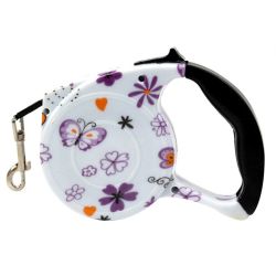 Рулетка для собак 5м15кг малюнок метелика гумова ручка стрічка фіксатор 