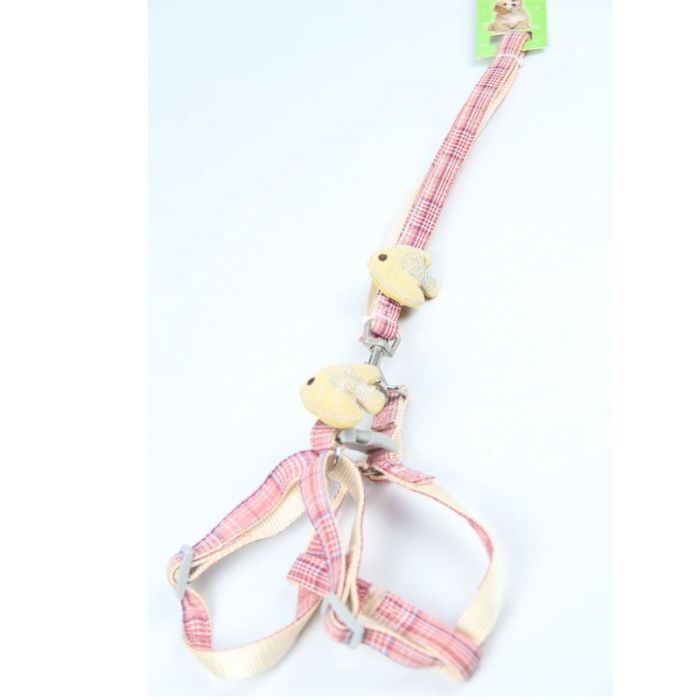 Шлея з повідцем рибка 1,5 х120 см клітинка Трояндовий