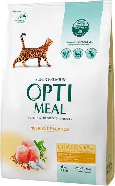 АКЦІЯ Optimeal Повно раціонний сухий корм для дорослих кішок курка 4 кг -30