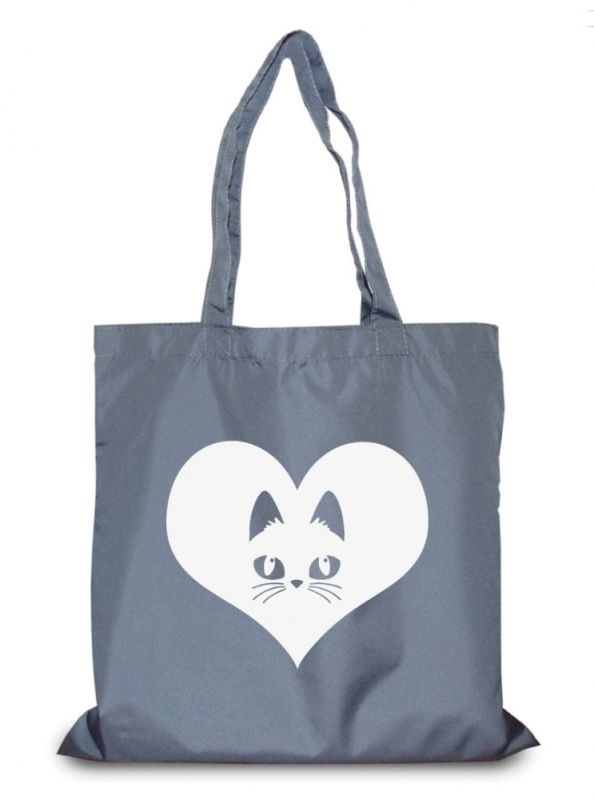Екосумка Мордочка кота в сердечку 40х38 сіра 