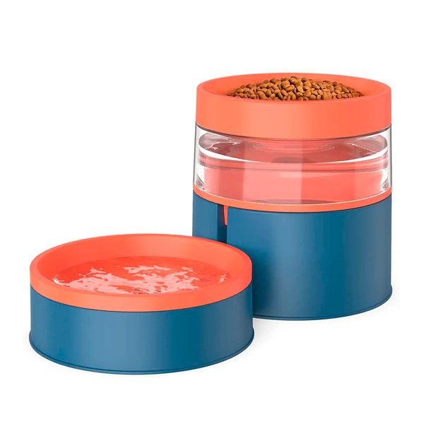 Автопоїлка з мискою 14х14х27 см Помаранчево-синя