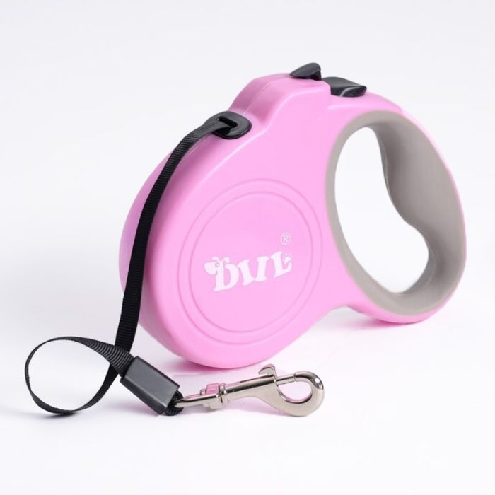 Рулетка для собак DIIL 4м  20кг гумова ручка стрічка з кнопкою LS133 Трояндовий