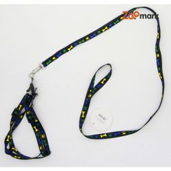 Шлея і повідець комплект 1,5  12-18105см стрічка з малюнком кісточки і лапки 