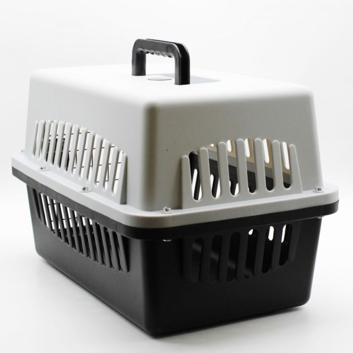 Переноска IATA з металевими дверима сіро-чорна до 20 кг (55x36x35 см)