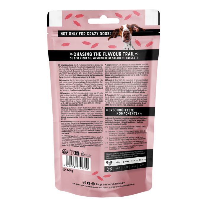 Натуральні сушені ковбаски для собак Chewies Salametti Яловичина з серцем для будь-якого віку 60 г