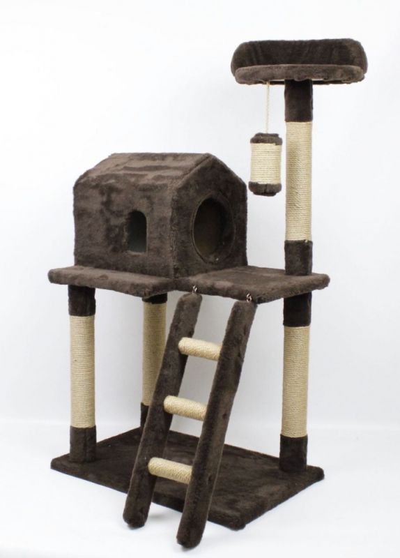Когтеточка для кішки будинок + Драбинка джут Коричнева  