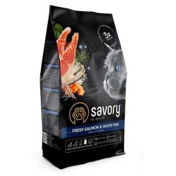 Savory Gourmand Salmon  White Fish Сухий корм для довгошерстих кішок лосось та біла риба  400 г