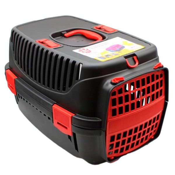 Переноска PET Plastart 1 пластик 49х33х40 см Чорно-червона