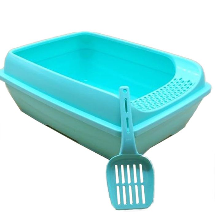 Туалет для кішок високий борт з лопаткою Бірюзовий 37х47х18 см Senyayla Туреччина 