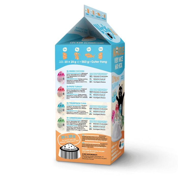 Ласощі для котів Lucky Lou Mäusle у вигляді мишки Асорті (20 шт. по 28 г)