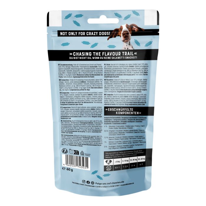 Натуральні сушені ковбаски для собак Chewies Salametti Курка та лосось для будь-якого віку 60 г