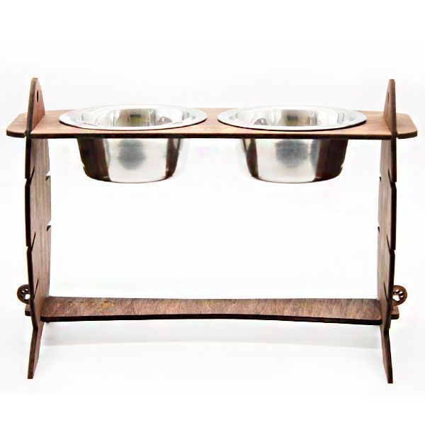 Кормушка для котів Cat Joy Скелет риби з регулюванням висоти Дуб на 2 миски 