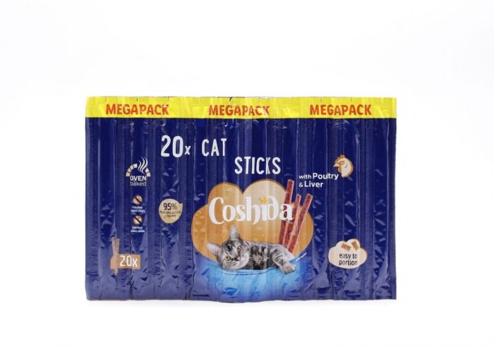 Ласощі для котів Палички Coshida, блістер 20 шт  курка з лівером