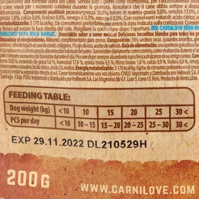 Ласощі Carnilove Dog Soft Snack для собак із сардиною та диким часником 200гр 