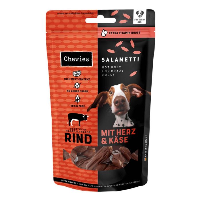 Натуральні сушені ковбаски для собак Chewies Salametti Яловичина з серцем та сиром для будь-якого віку 60 г