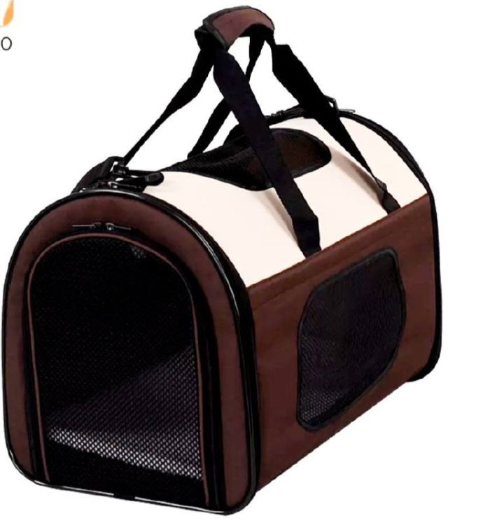 Сумка-переноска розкладачка 50х28х30см з сіткою біло-коричнева