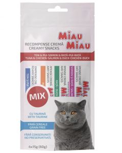 Ласощі для котів Крем-снек MIAU MIAU, 4 шт по 15 г мікс
