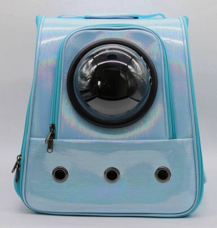 Рюкзак з ілюмінатором шкіряний блакитний неон сильвер 42х32х29 см 