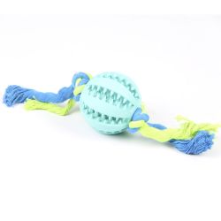 Канат кольоровий двовузловий з дентал мячем d 7см 28 см