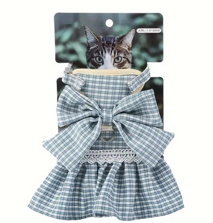 Шлейка-сукня з повідцем, обхват 19-33 см, довжина повідця 120 см Блакитна