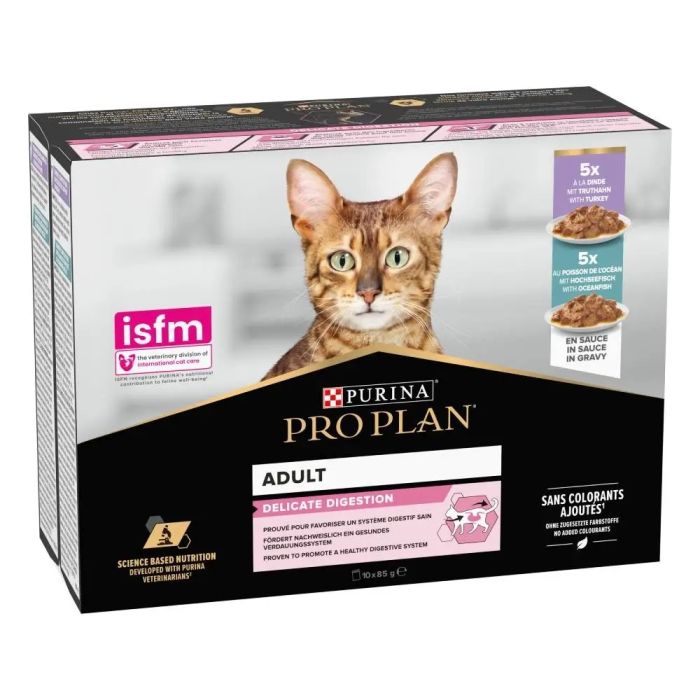 Purina Pro Plan індичка та риба вологий корм для котів з чутливим травленням 7+3 паучі по 85 г 