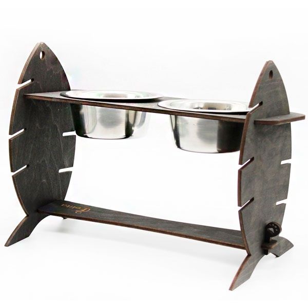 Кормушка для котів Cat Joy Скелет риби з регулюванням висоти Венге на 2 миски 